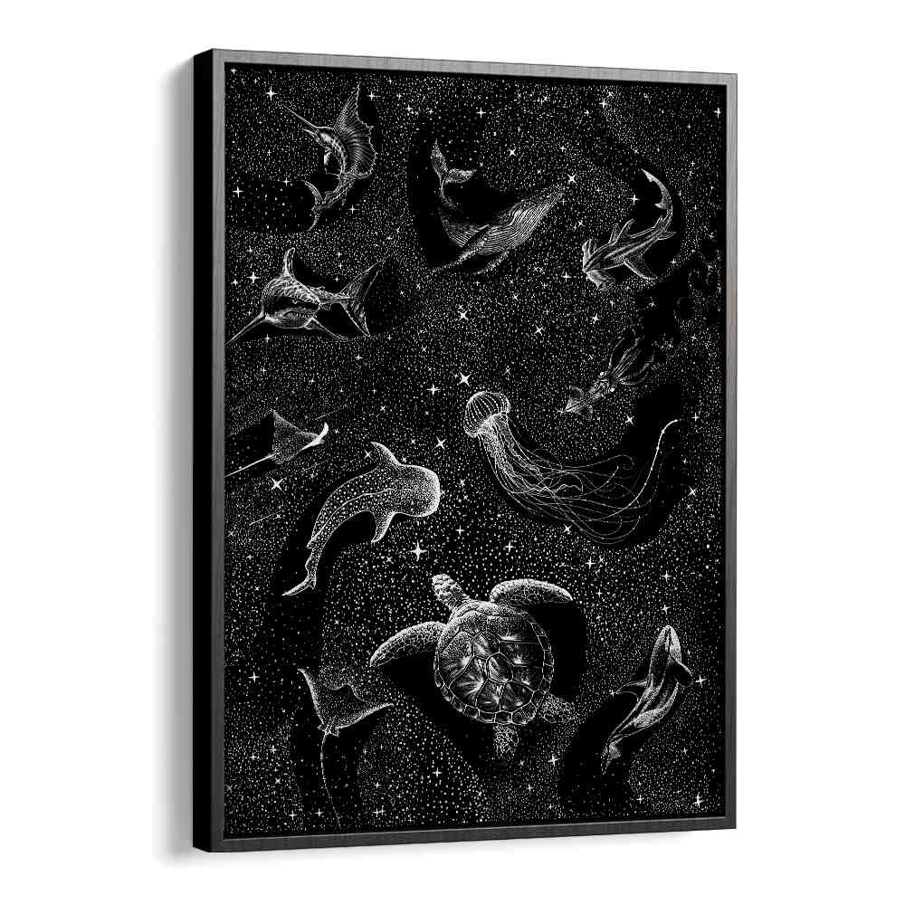 Surreal art print "COSMIC OCEAN" showcases marine life in a cosmic landscape, perfect for art enthusiasts.
