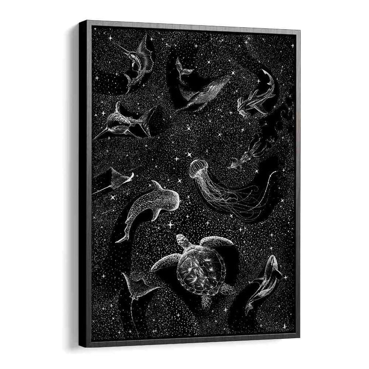 Surreal art print "COSMIC OCEAN" showcases marine life in a cosmic landscape, perfect for art enthusiasts.
