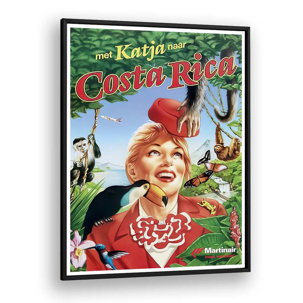 Explore vibrant landscapes with COSTA RICA, VINTAGE TRAVEL POSTERS framed art by Martinair, perfect for any decor.