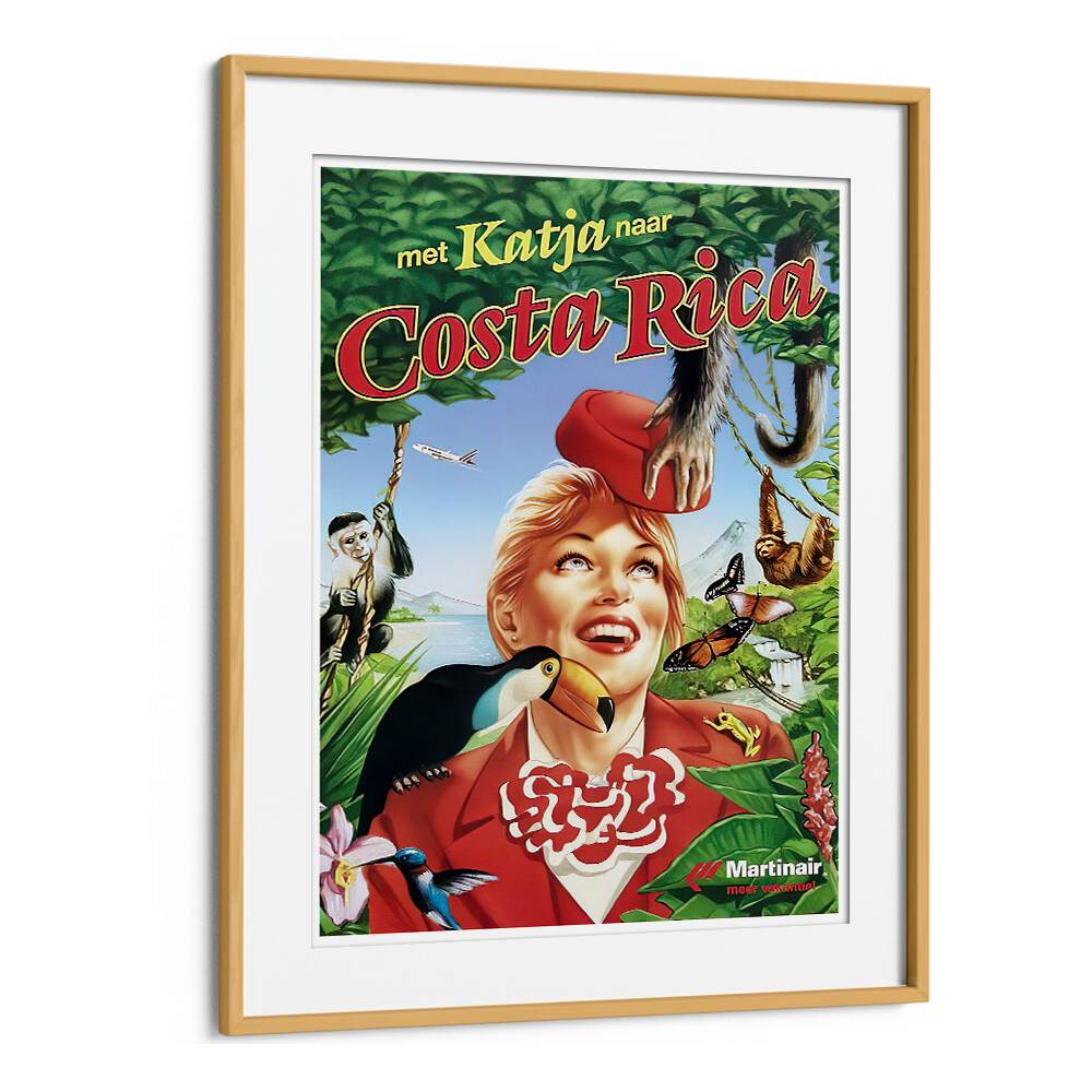 Framed COSTA RICA, VINTAGE TRAVEL POSTERS showcase vibrant culture and stunning landscapes, perfect for any decor.