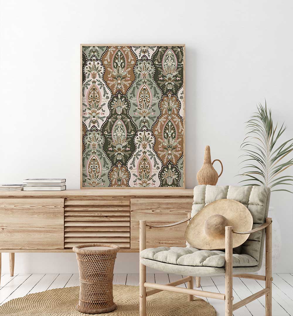 COUNTRY HOUSE PAISLEY GREEN , PATTERN ART PRINTS