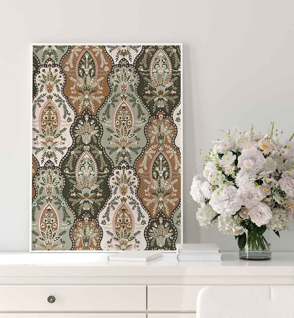 COUNTRY HOUSE PAISLEY GREEN , PATTERN ART PRINTS