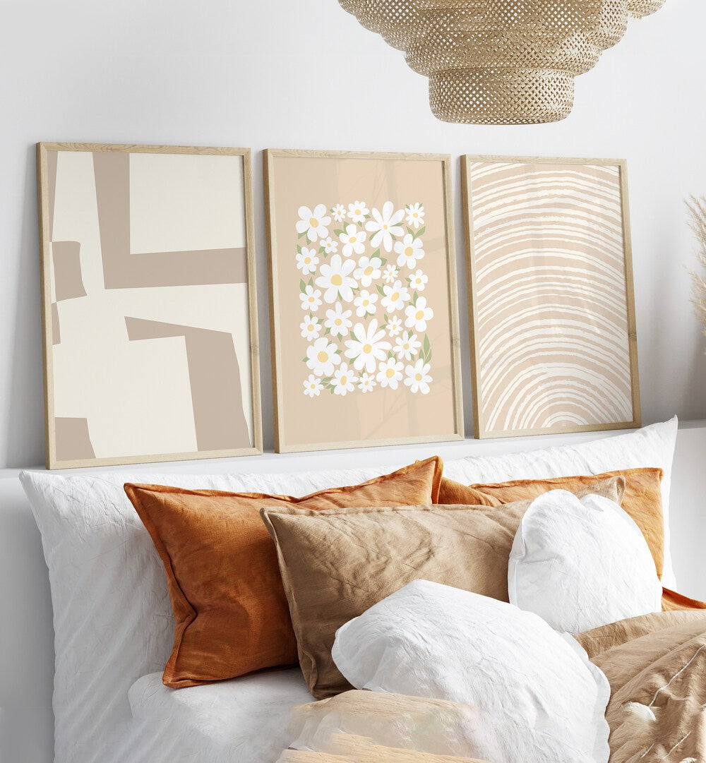 Elevate your decor with the CREAM BEIGE SET, SET OF 3 PAINTINGS, featuring warm, sophisticated designs.