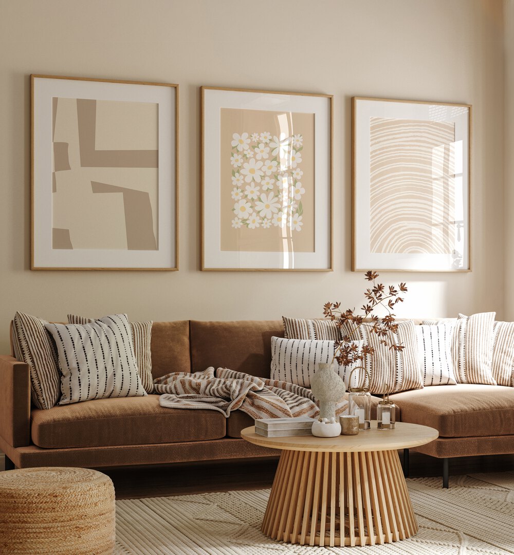 Stylish CREAM BEIGE SET, SET OF 3 PAINTINGS enhances any living space with warmth and sophistication.