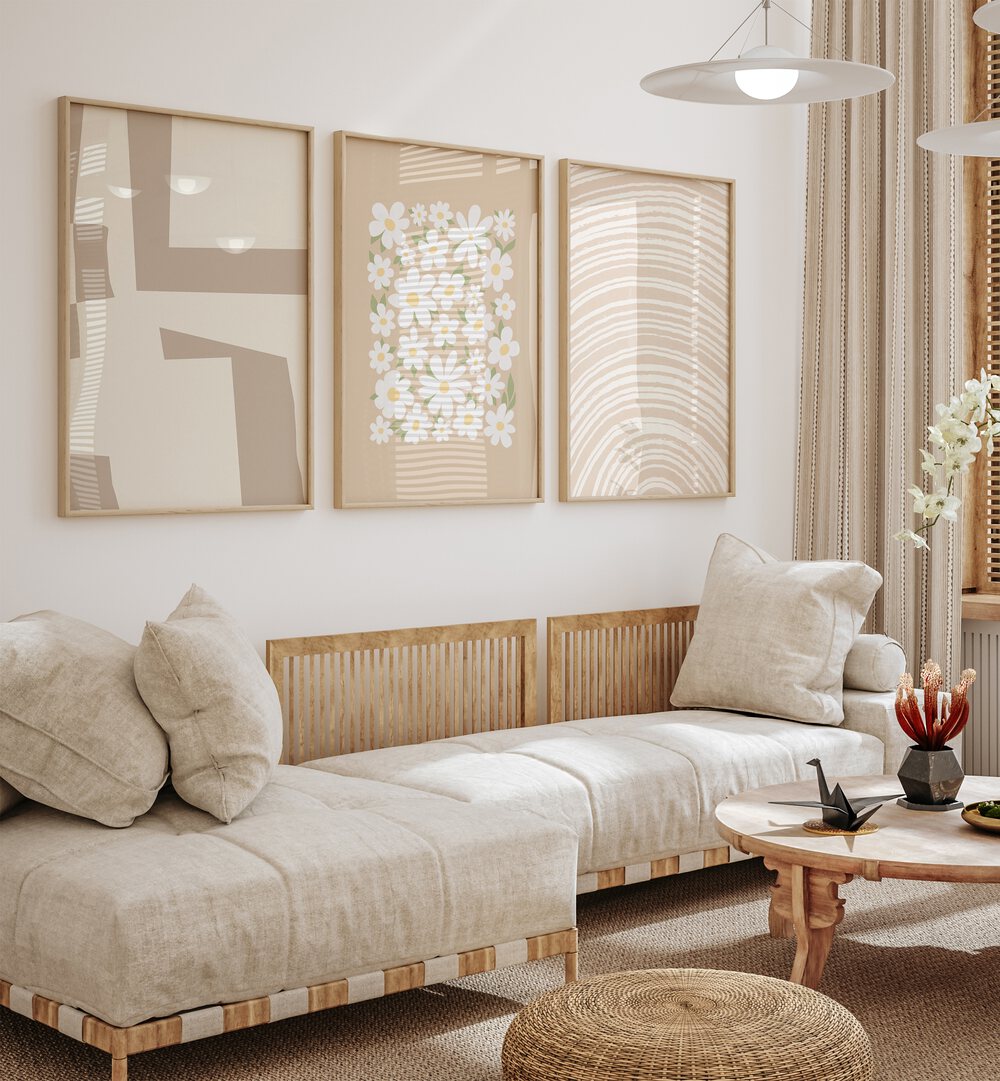 Stunning CREAM BEIGE SET, SET OF 3 PAINTINGS, perfect for adding warmth and sophistication to any space.