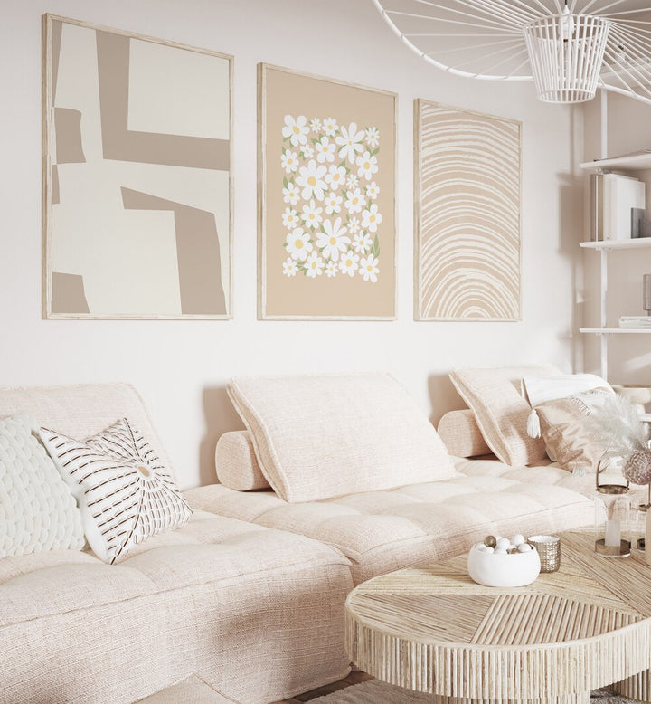 Stylish CREAM BEIGE SET, SET OF 3 PAINTINGS enhances your living space with warm, sophisticated wall art.