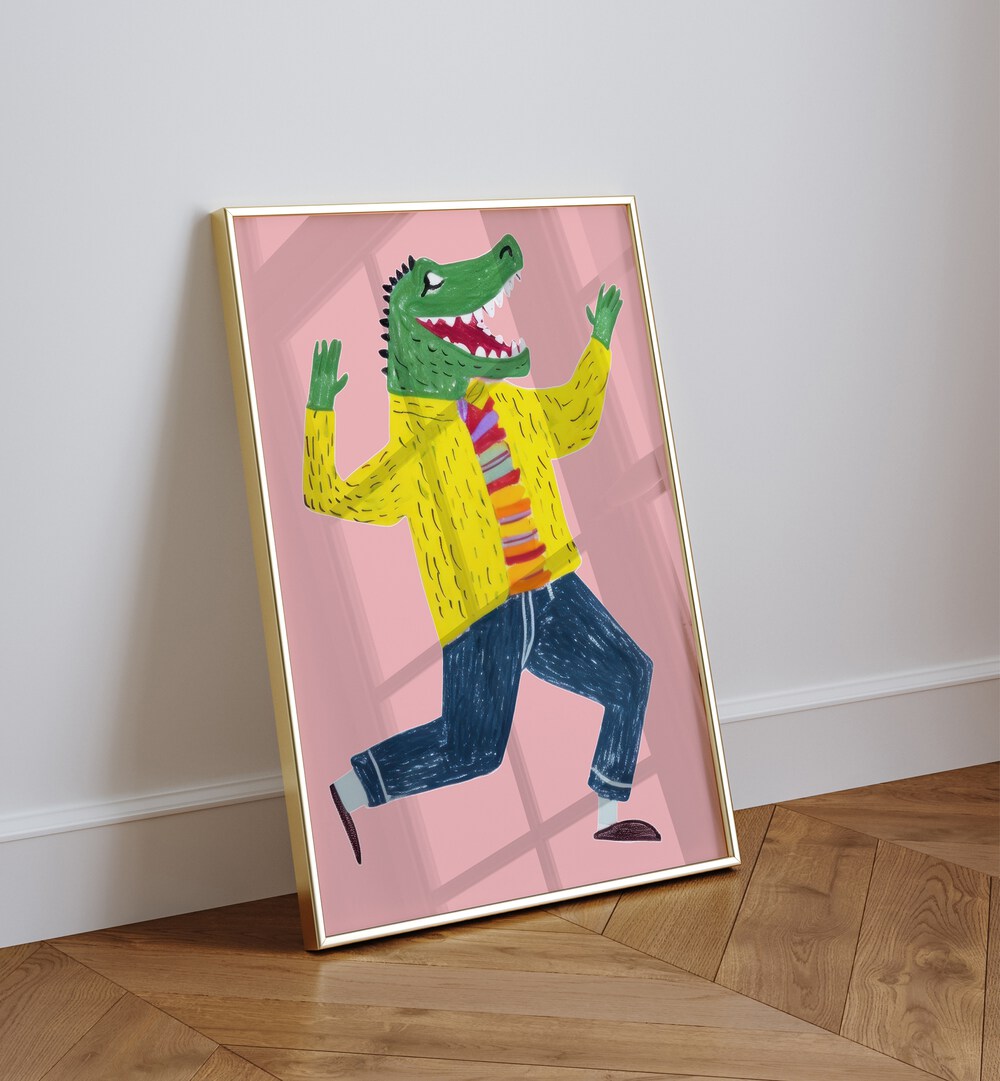 Vibrant CROCS SET GALLERY WALL art print featuring a playful crocodile, perfect for Gallery Walls in kids' spaces.