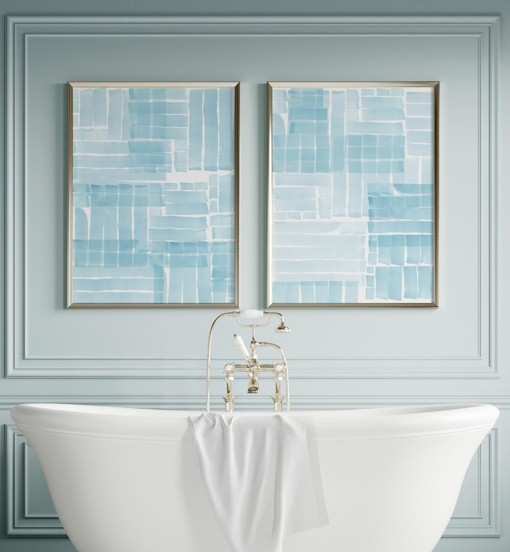 Elegant CRYSTAL LAGOON SET, SET OF 2 PAINTINGS, enhancing tranquility with soothing blue hues for your home decor.