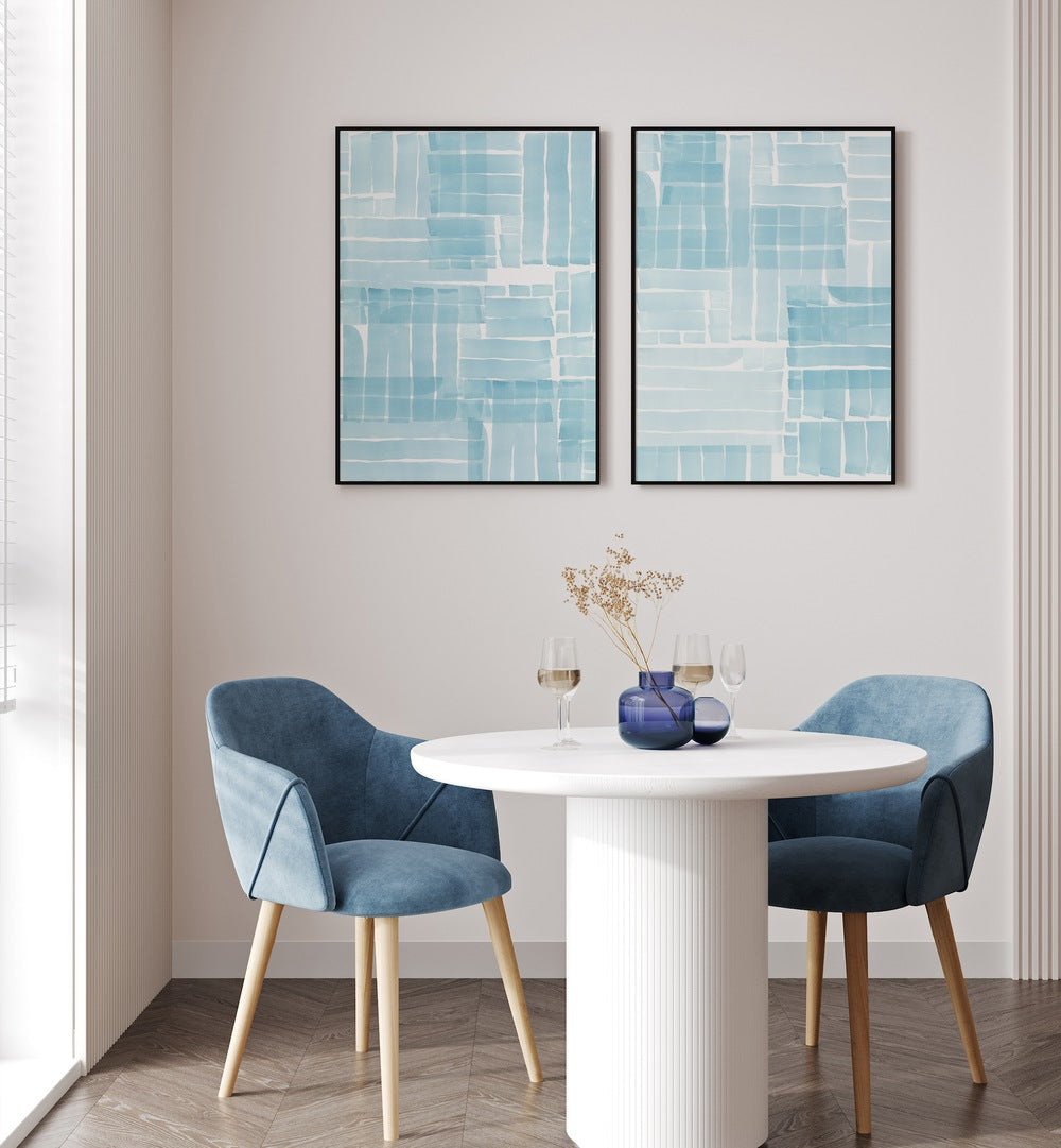 Transform your home with the CRYSTAL LAGOON SET, SET OF 2 PAINTINGS featuring serene blue hues.