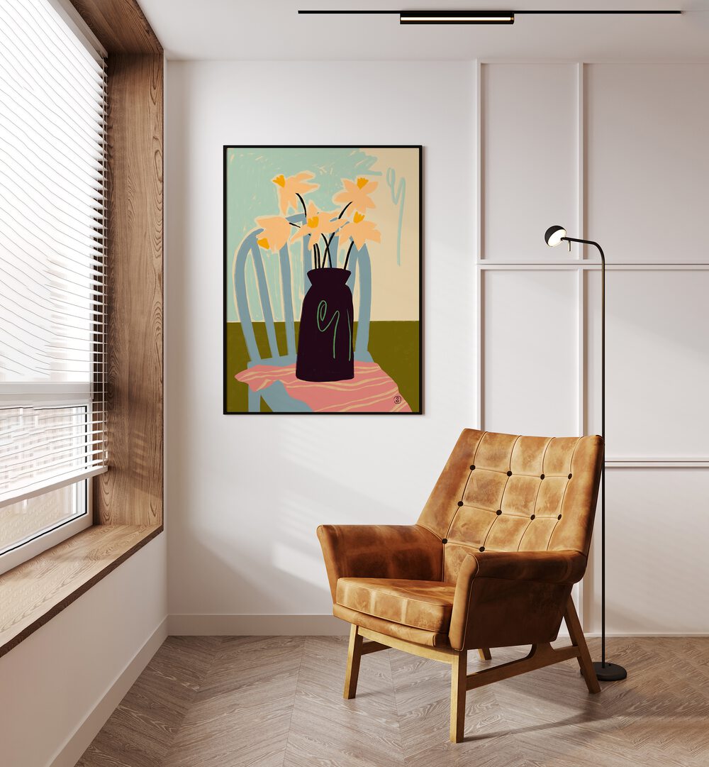 Bright and elegant DAFFODILS, VIBRANT art print enhancing modern decor with lively colors and floral charm.