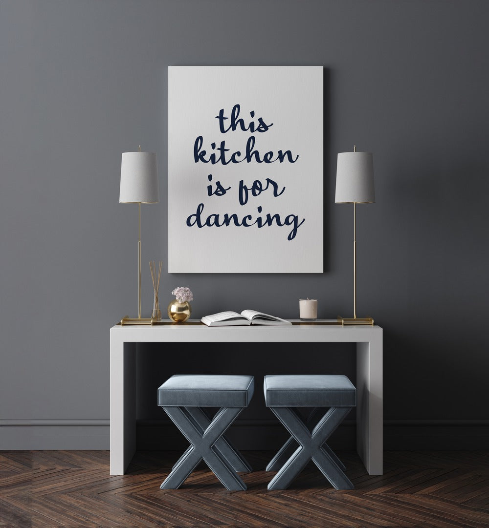 Stylish DANCE IN KITCHEN, QUOTES poster by Anne-Marie Volfova adds charm and inspiration to your cooking space.