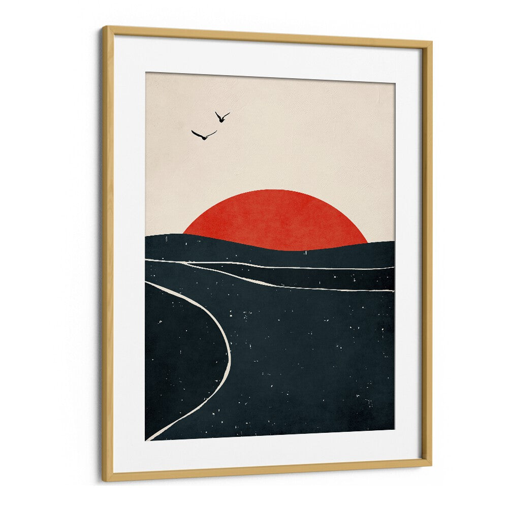 DANCING SEAGULLS , LANDSCAPE PAINTINGS in a stylish oak frame, capturing serene beauty for your living space.