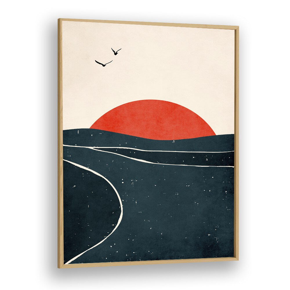 DANCING SEAGULLS, LANDSCAPE PAINTINGS in a sleek oak frame, perfect for enhancing your living space.