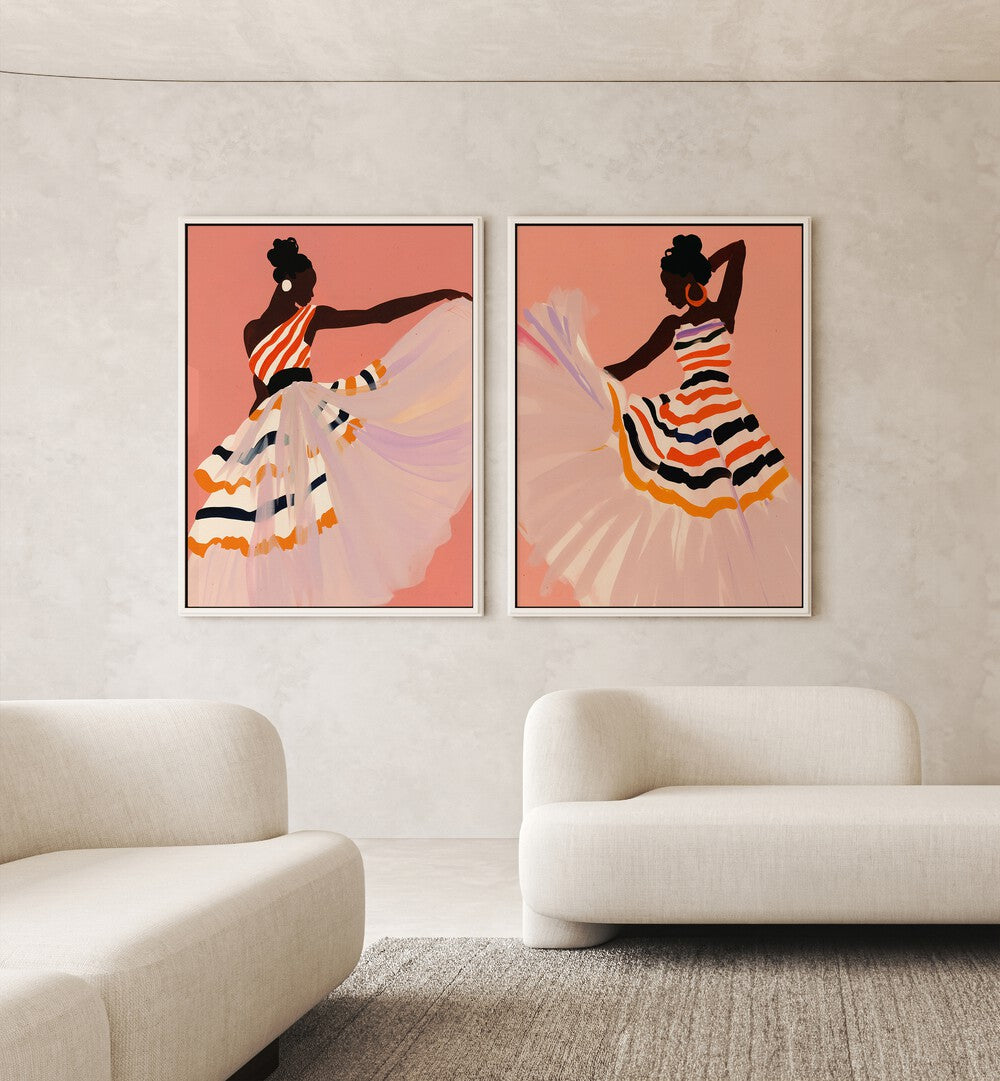 Vibrant DANCING AMITANO SET, SET OF 2 PAINTINGS, showcasing graceful movement for modern decor lovers.