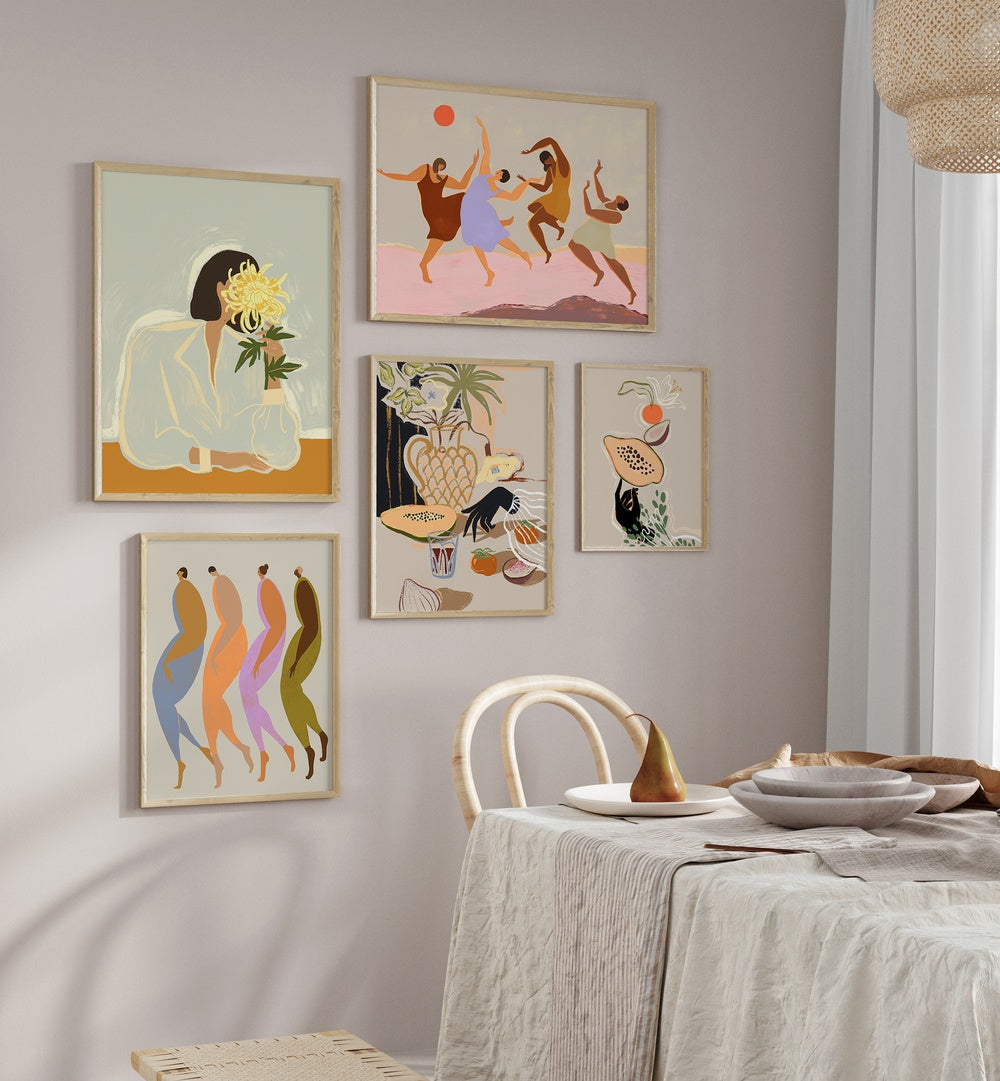 Vibrant DANCING IN COLOUR GALLERY WALL, GALLERY WALLS collection showcasing expressive artwork for a lively space.