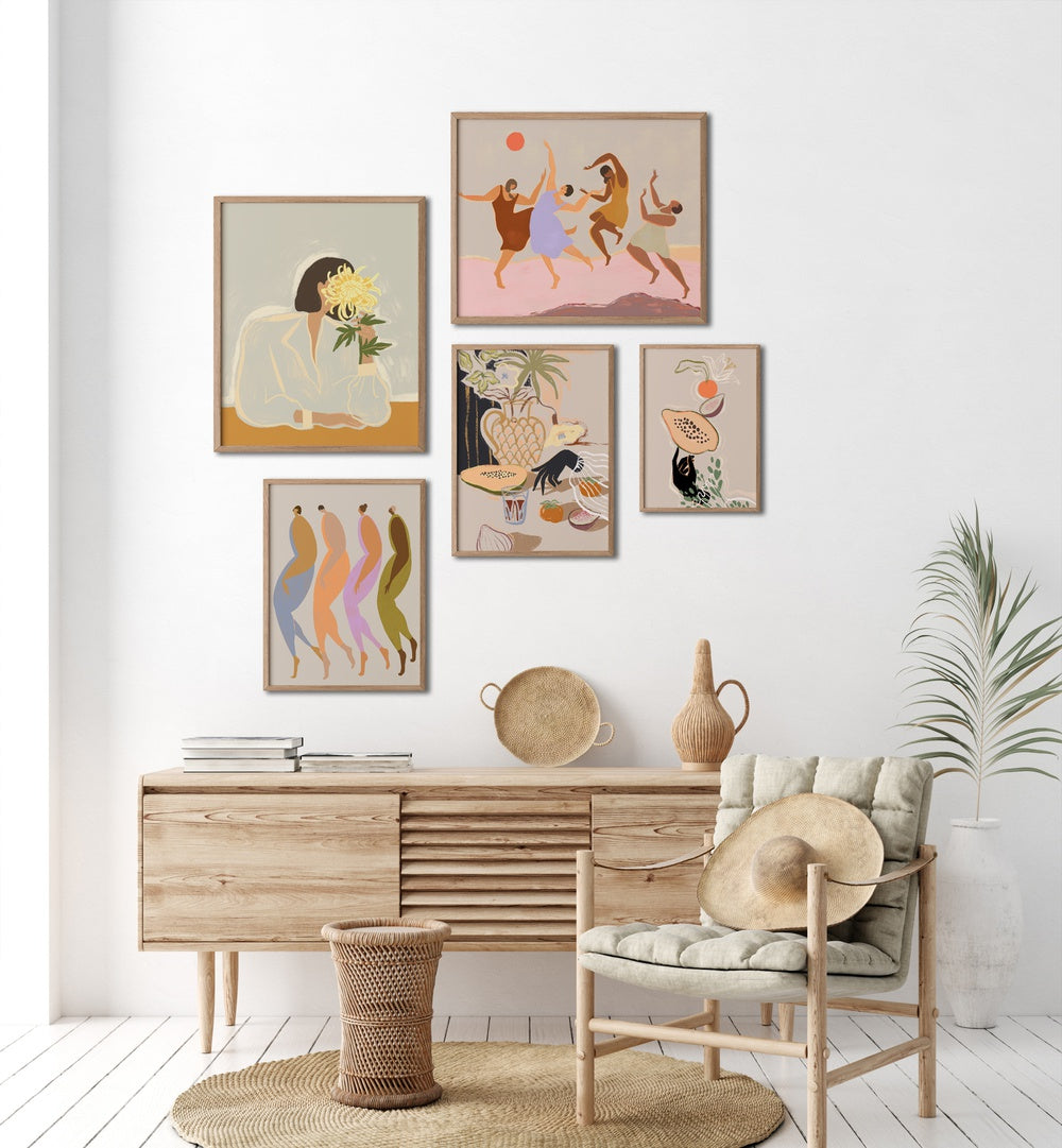 Vibrant DANCING IN COLOUR GALLERY WALL brings rhythm and warmth to your space with expressive artwork and graceful figures.