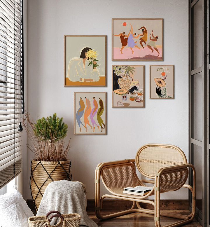 Vibrant DANCING IN COLOUR GALLERY WALL showcasing expressive art, perfect for enhancing your gallery walls.
