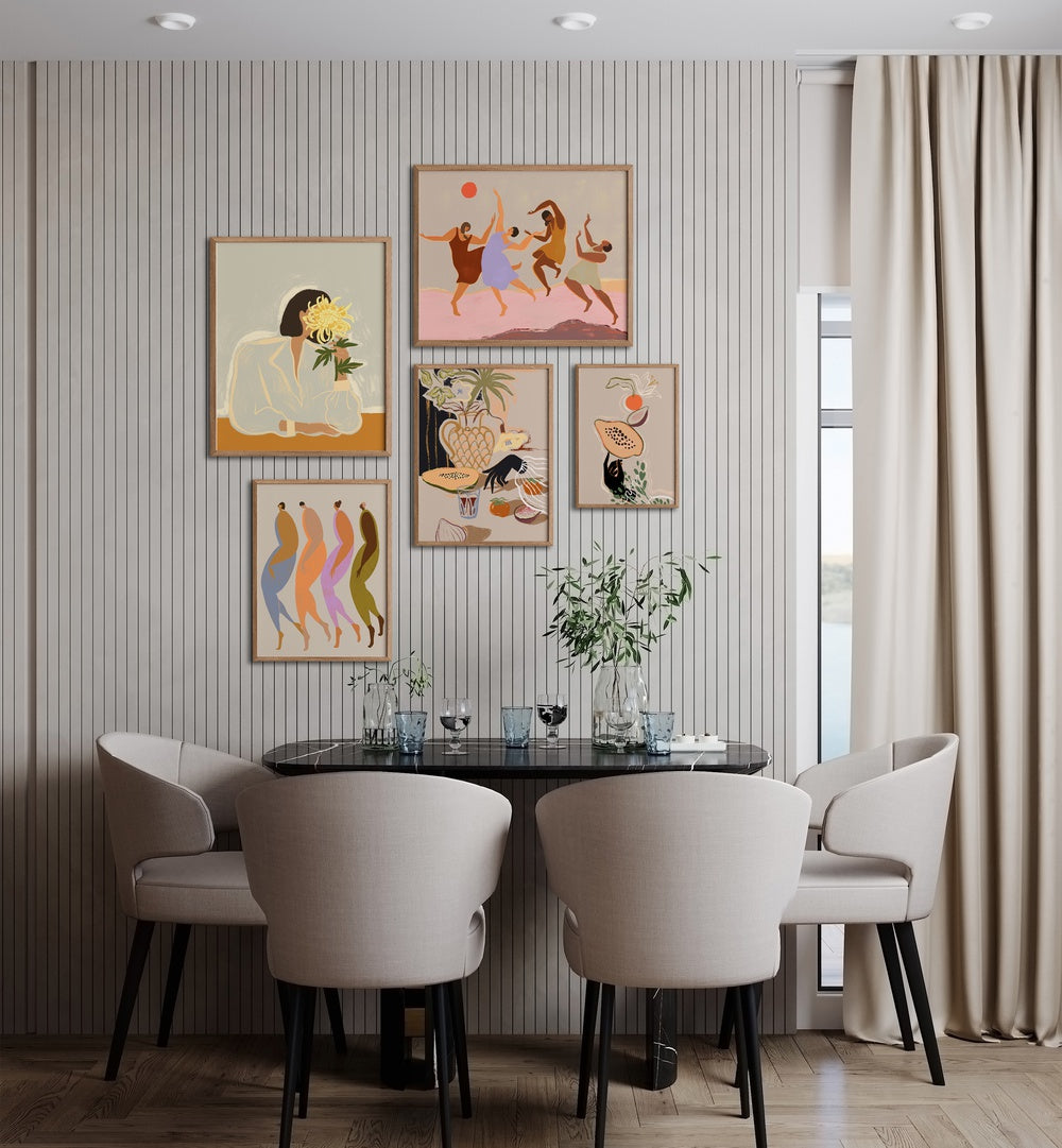 Vibrant DANCING IN COLOUR GALLERY WALL showcasing expressive art, perfect for stylish gallery walls in any space.