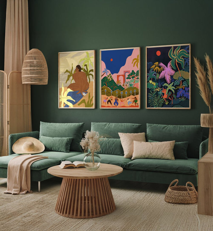 Transform your space with the DANCING IN PARADISE SET, SET OF 3 PAINTINGS, showcasing vibrant tropical art.