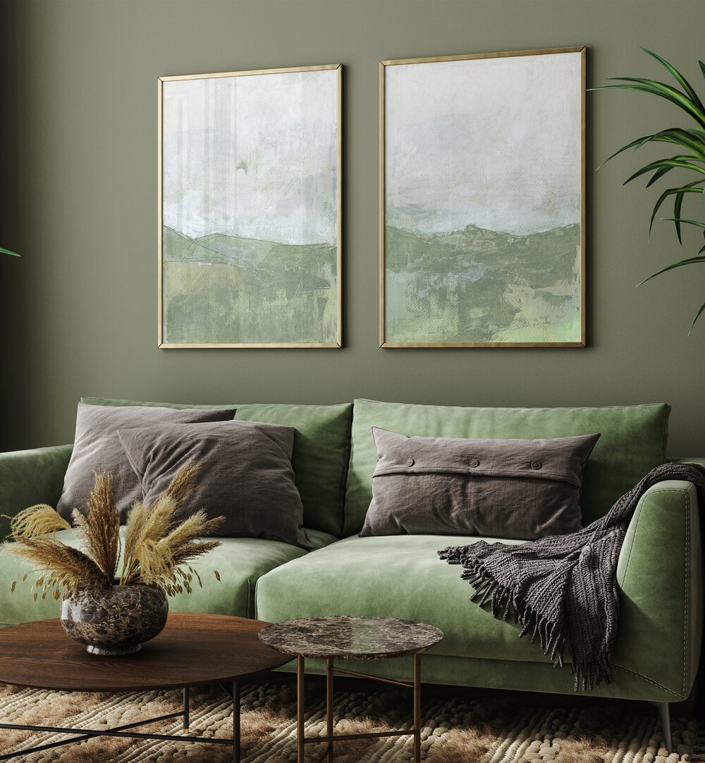 Stylish living room featuring DARTMOOR NATIONAL PARK U.K. TRAIL SET, SET OF 2 PAINTINGS, enhancing modern decor.