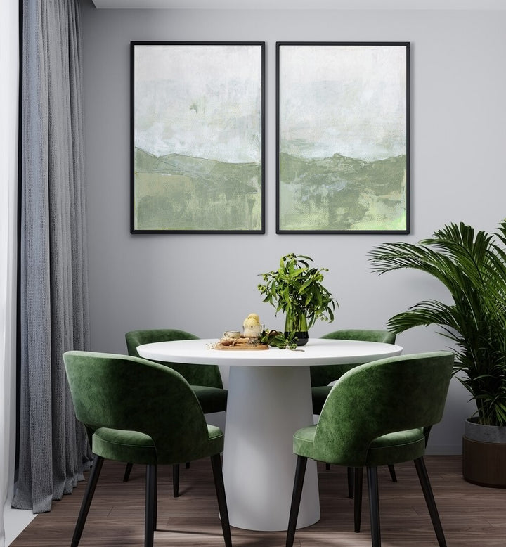 Stylish dining area featuring the DARTMOOR NATIONAL PARK U.K. TRAIL SET, SET OF 2 PAINTINGS, perfect for home decor.