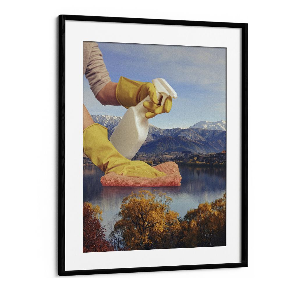 Transform your decor with DEEP CLEAN LAKE, SURREAL ART PRINTS by Vertigo Artography, featuring a unique cleaning scene.