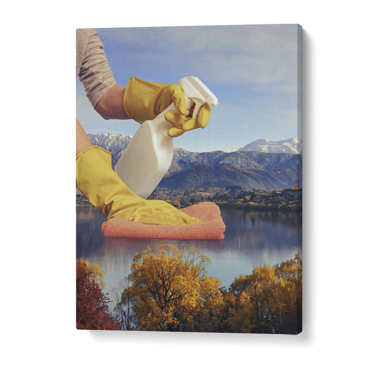 Surreal art print "Deep Clean Lake" by Vertigo Artography, blending nature and cleaning themes for unique decor.