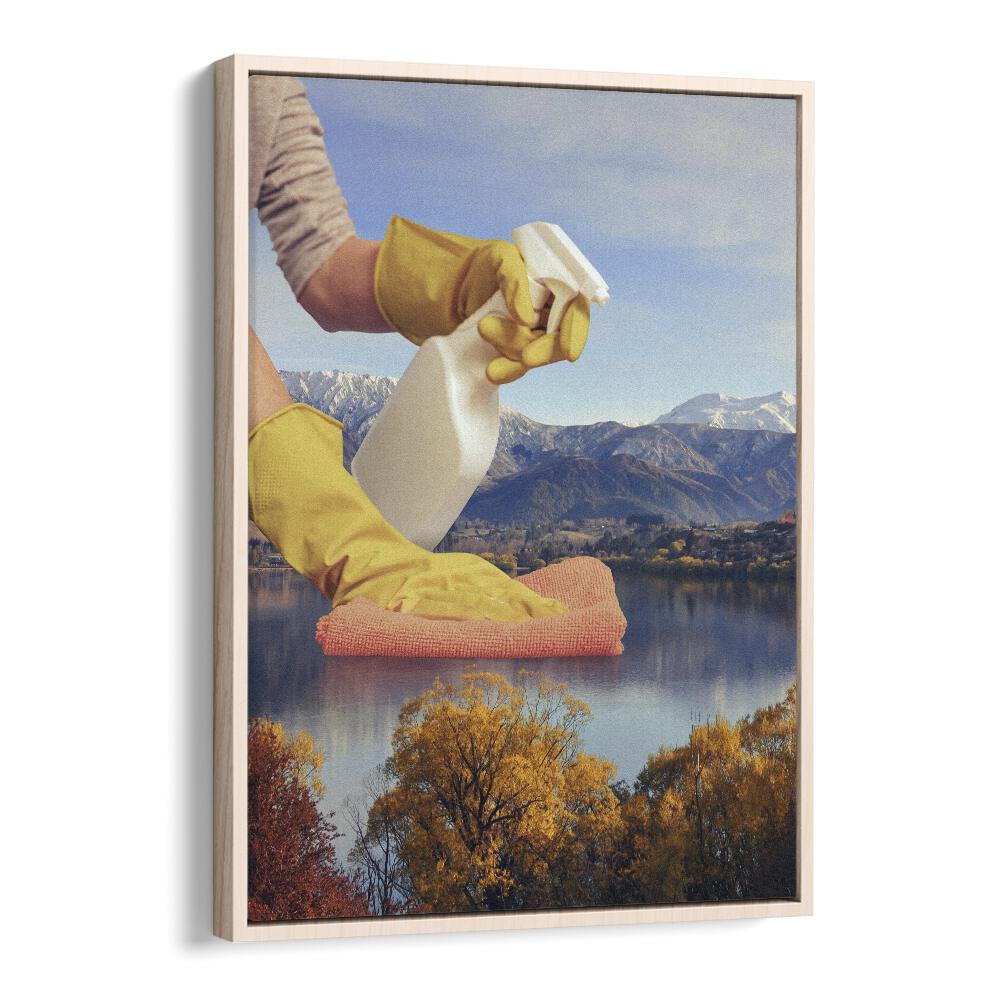 Surreal art print "Deep Clean Lake" by Vertigo Artography, showcasing a unique cleaning scene by tranquil waters.
