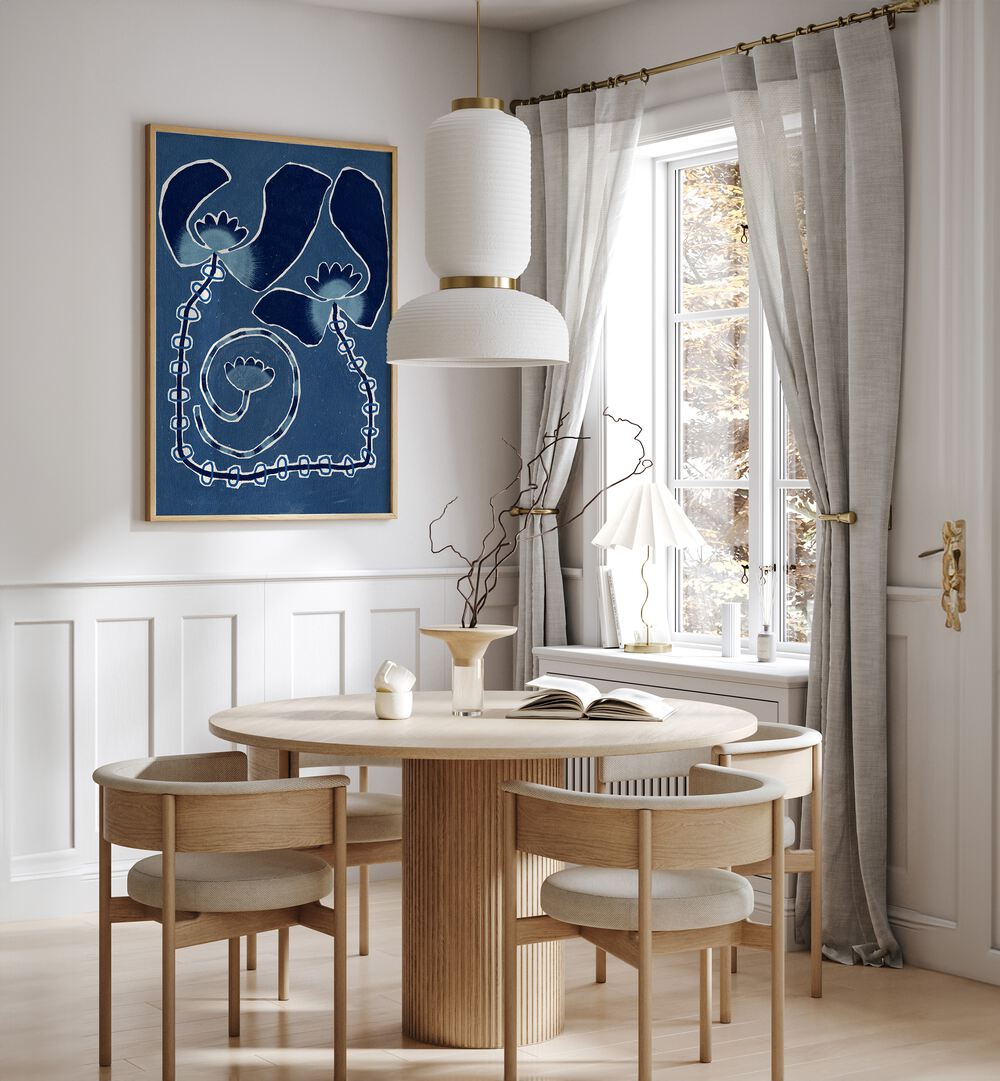 Elegant DELICATE BLOOM BLUE, FLORAL FLOWER PAINTINGS enhance modern décor with sophistication and charm.