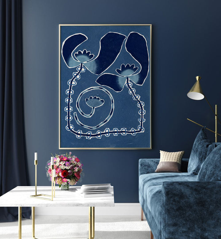 Elegant DELICATE BLOOM BLUE, FLORAL FLOWER PAINTINGS enhancing modern décor with striking blue tones and floral design.