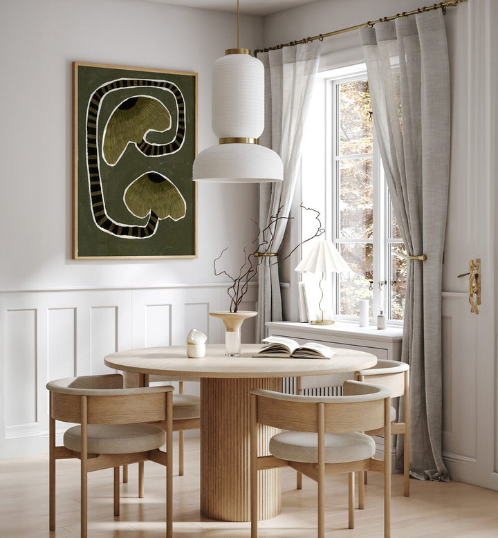 Stylish interior featuring DELICATE BLOOM GREEN II, FLORAL FLOWER PAINTINGS, adding elegance to the modern space.