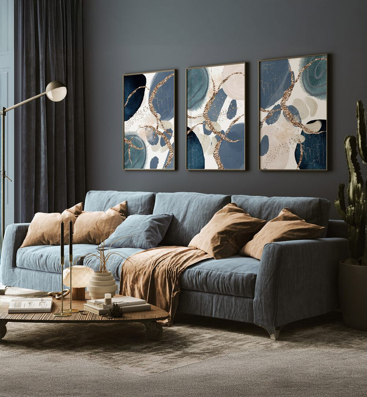 Transform your space with the DENIM BLUE SET, SET OF 3 PAINTINGS, featuring rich hues and elegant designs.
