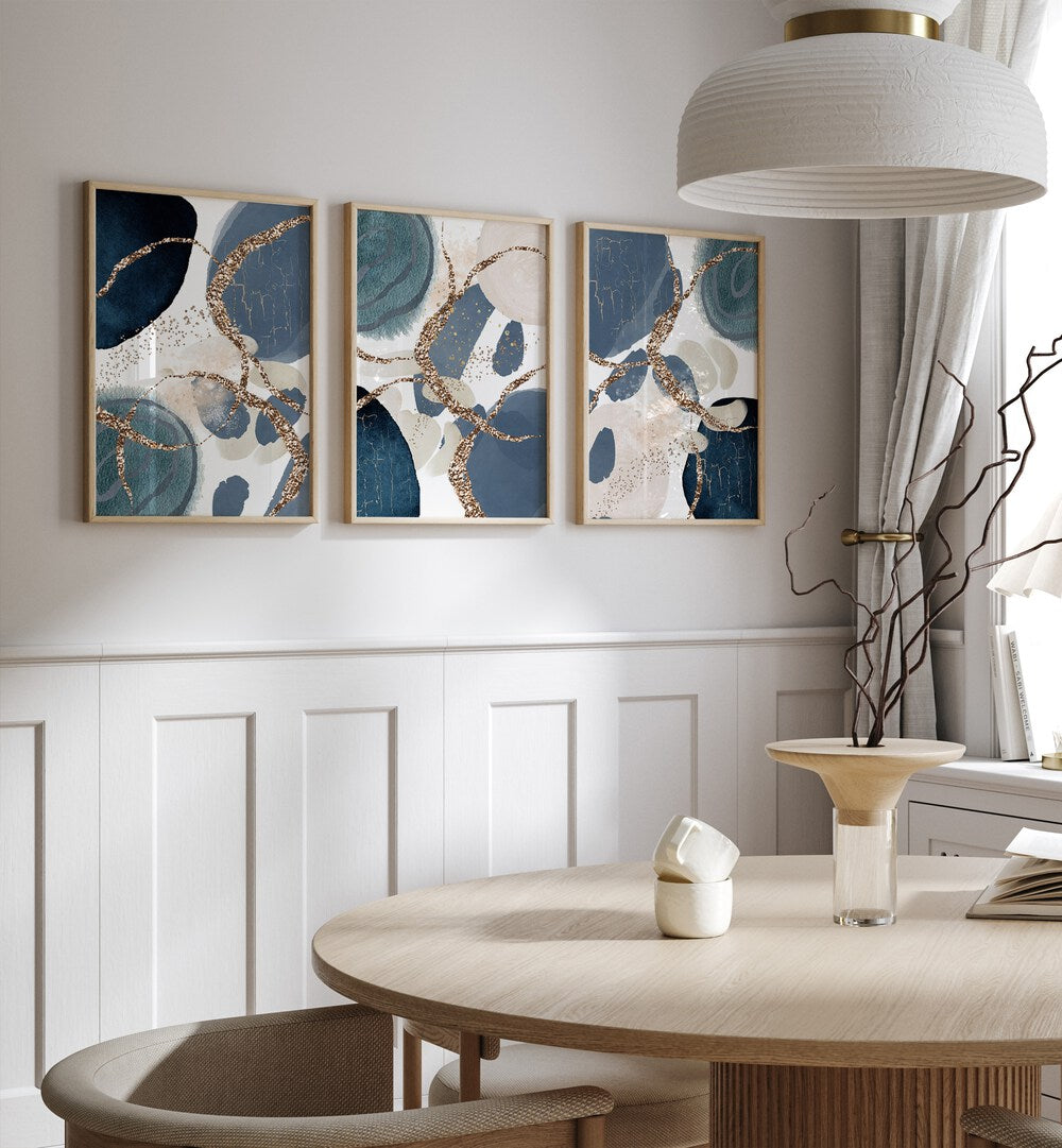 Stylish DENIM BLUE SET, SET OF 3 PAINTINGS, perfect for enhancing elegance in your living space.