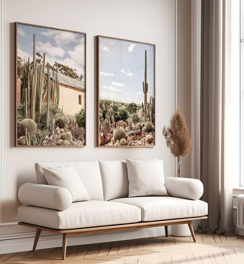 Stylish DESERT OASIS SET , SET OF 2 PAINTINGS enhancing a serene living space with stunning desert landscapes.