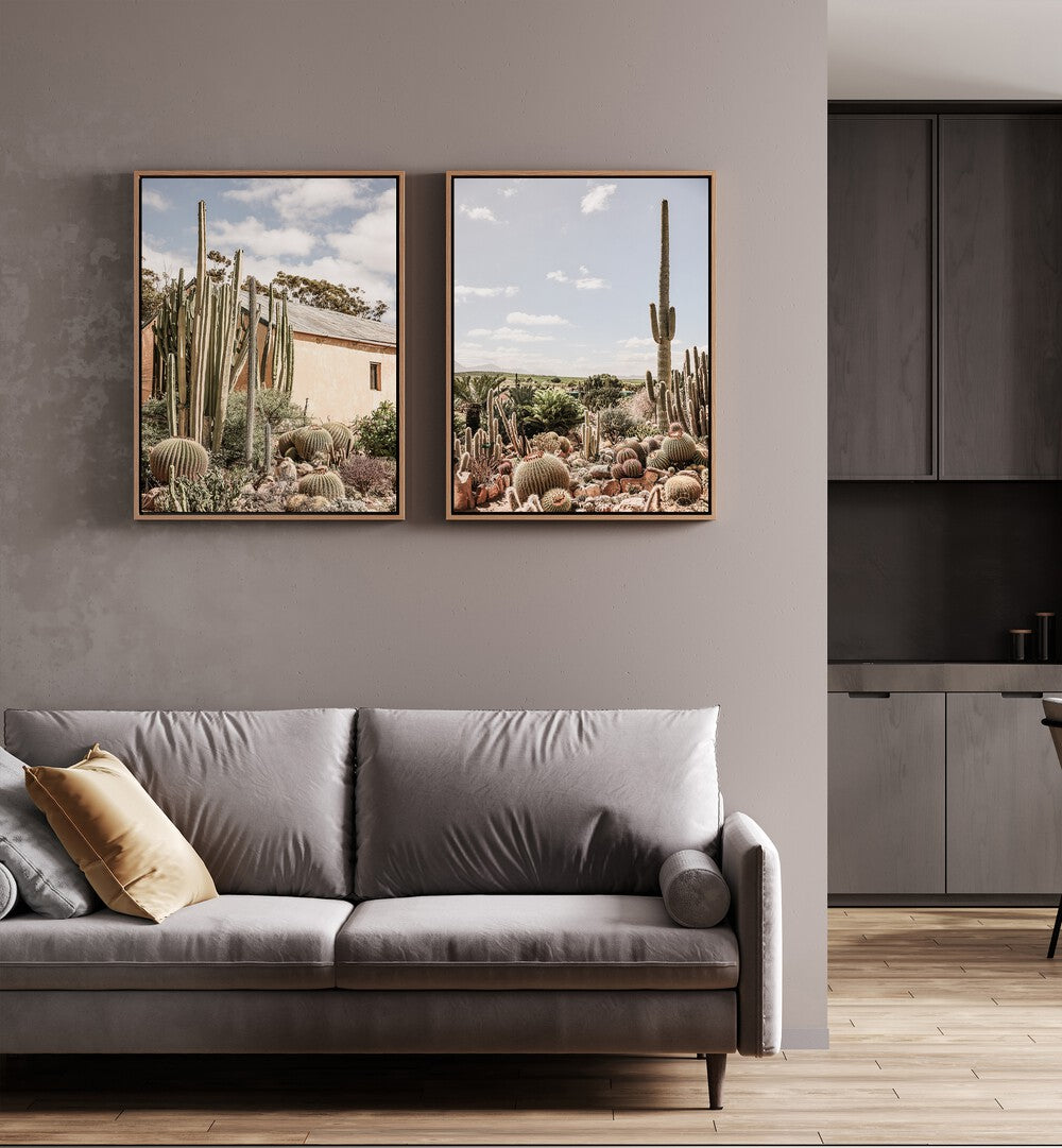 Transform your space with the DESERT OASIS SET, SET OF 2 PAINTINGS showcasing serene desert landscapes.