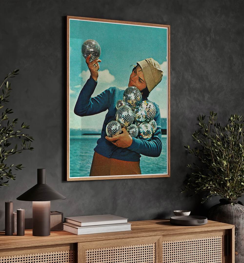 Transform your space with DISCO DORA, SURREAL ART PRINTS by Vertigo Artography, featuring vibrant disco-themed artwork.