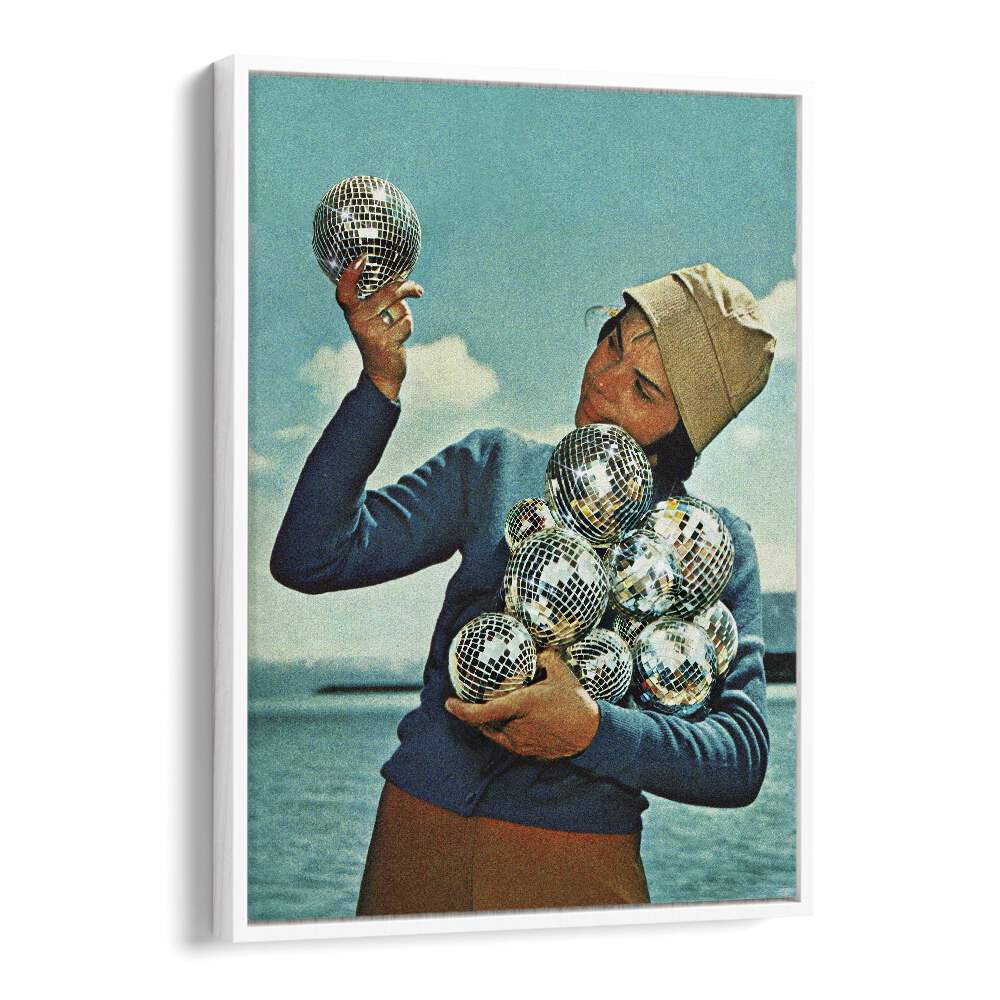 Transform your space with DISCO DORA, SURREAL ART PRINTS by Vertigo Artography, featuring mesmerizing disco balls.