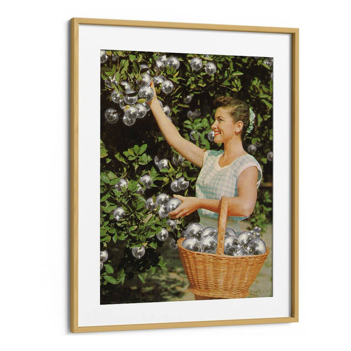 Vibrant DISCO GROVE SURREAL PAINTING, SURREAL ART by Vertigo Artography, framed elegantly in oak wood, enhances any space.