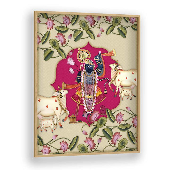Stunning depiction of Shrinathji surrounded by cows, showcasing SHRINATHJI'S RADIANCE, INDIAN ART PAINTINGS.
