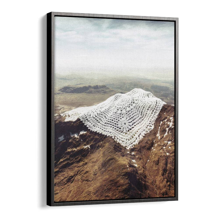 Doily Peaks, Surreal Art Prints, showcase a snowy crochet design on a mountain landscape by Vertigo Artography.