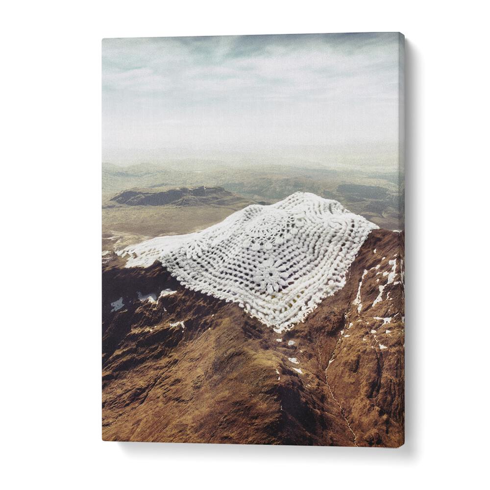 Elevate your space with DOILY PEAKS, SURREAL ART PRINTS by Vertigo Artography, featuring enchanting snow crochet design.
