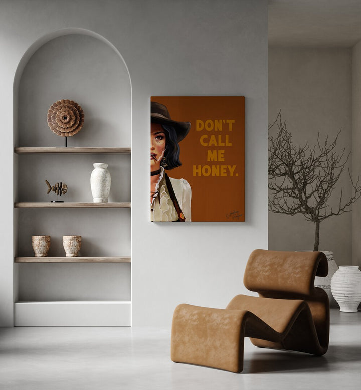 Bold "Don't Call Me Honey" Western Cowgirl art showcases fierce spirit in HONEY, PORTRAITS & FIGURATIVE ILLUSTRATIONS.
