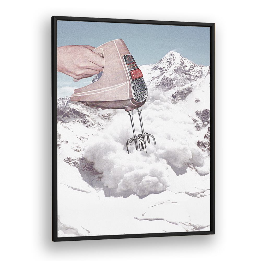 Doris Whisker, Surreal Art Prints featuring a whimsical hand mixer against a mountain backdrop by Vertigo Artography.