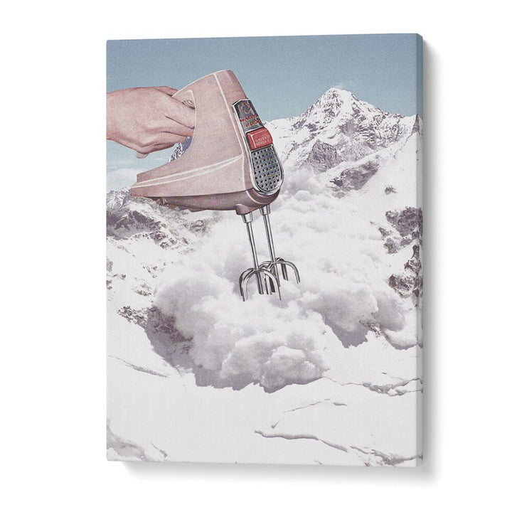 Doris Whisker, Surreal Art Prints featuring a whimsical mixer in a dreamlike mountainous landscape by Vertigo Artography.