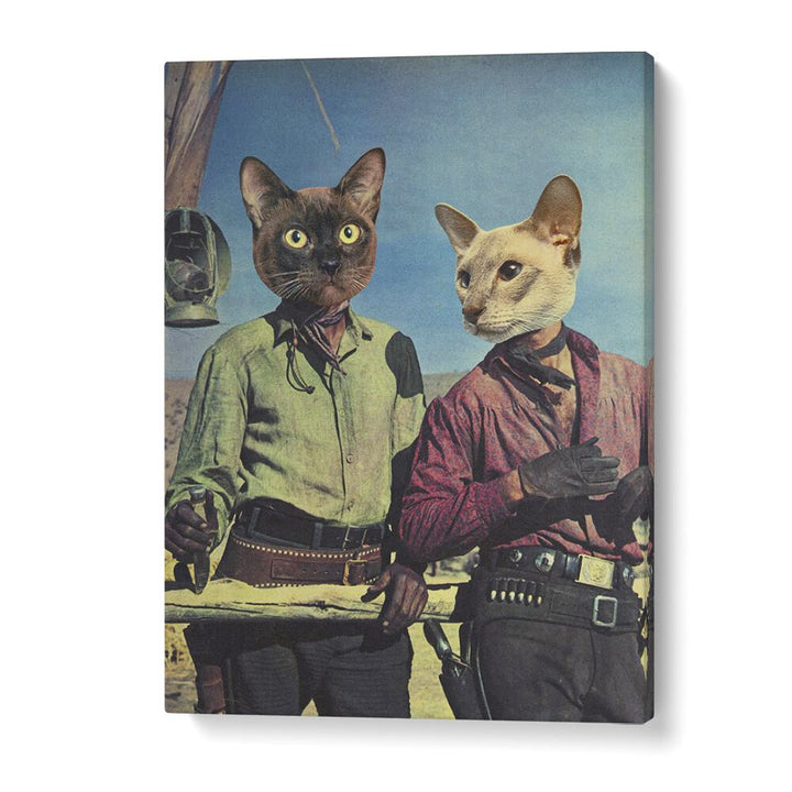 Explore creativity with DOUBLE TROUBLE, SURREAL ART PRINTS featuring whimsical cat characters by Vertigo Artography.