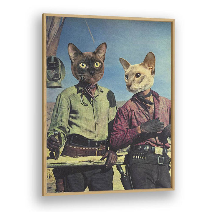 Double Trouble, Surreal Art Prints featuring whimsical cat portraits in a wild west theme by Vertigo Artography.