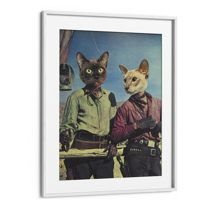 DOUBLE TROUBLE, SURREAL ART PRINTS feature whimsical cat portraits in a framed artwork by Vertigo Artography.