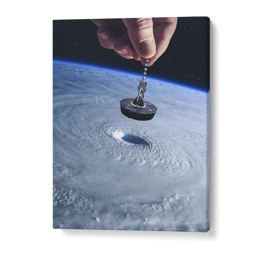Surreal art print "Down The Drain" by Vertigo Artography, blending imagination with a cosmic twist.