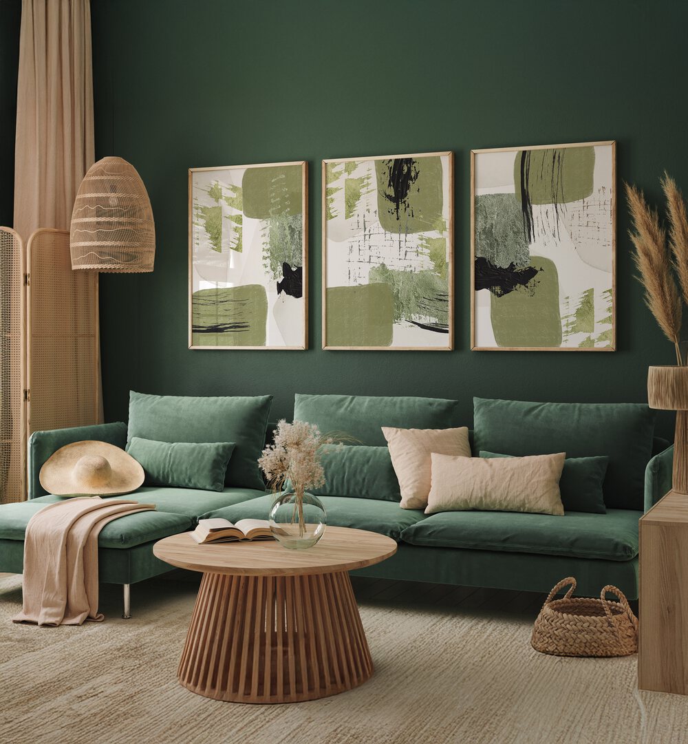 Transform your space with the DREAMY GREENS SET, SET OF 3 PAINTINGS featuring vibrant greens and elegant designs.