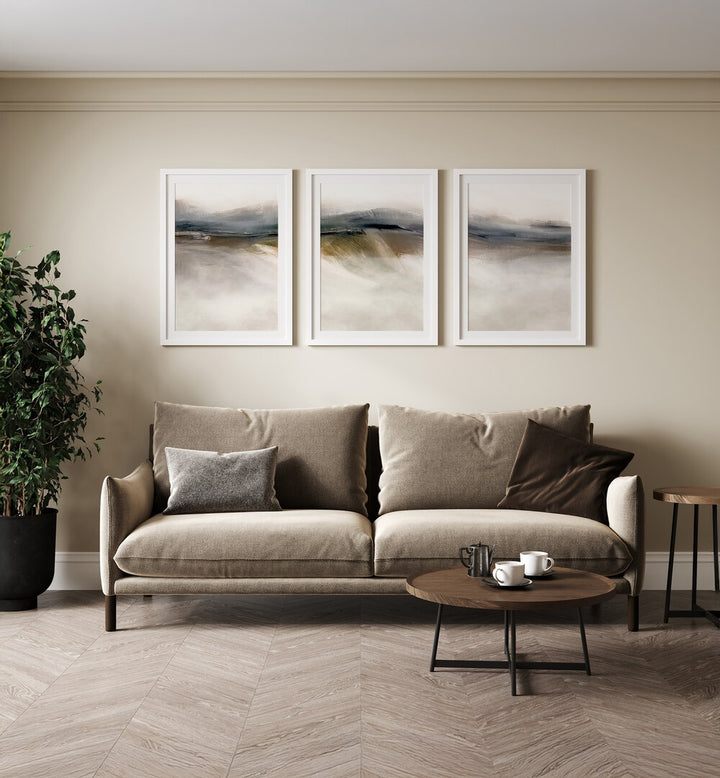 Transform your decor with the DUNE ABSTRACT SET, SET OF 3 PAINTINGS, featuring serene dune-inspired artworks.